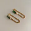 Pendientes de tuerca XIALUOKE Vintage Senior elegante circonita verde cadena metálica borla para mujer accesorios de joyería de moda