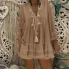 Women's Blouses Woman Ethnic Lace Shirt Long Sleeve Loose Top Pleated Ruffle Shirts & Autumn Clothes Plus Size