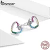 Stud BAMOER Pink Heart Earrings for Women 925 Sterling Silver Bling Zircon Stone Rainbow Amour Ear Studs Jewelry Birthday Gifts YQ231026