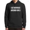 Herenhoodies Ik word zenuwachtig bij meisjes Grappig introvert Humor Sweatshir met capuchon Voor tieners Unisex Zacht Casual Herenkleding