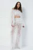 Pantalon Femme Boutique Femmes Volants Couches Longue Partie Pantalon Mode Tulle Couleur Bell-Bottoms See-Through