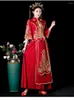 Etniska kläder Ancient Wedding Qipao Chinese Style Bride Party Traditionell rostande cheongsam broderi äktenskap set orientalisk klänning