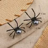 Stud Earrings Exaggerated Dark Retro Punk Earring Personality Minimalist Halloween Black Spider Alloy Pearl