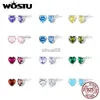 Stud WOSTU 925 Sterling Silver Birthstone Brincos em forma de coração Zircon Ear para Wowem Aniversário Presente de Aniversário Jóias Finas YQ231026