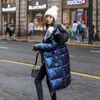 Korator damski Coats Fur Kllar X-Long Winter Jacket Women Solid z kapturem w stylu z kapturem parkas parkas samica plus size z epaulet lśniące grube