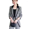 Kvinnors tvådelar Pants Professional Blazer Pencil Plaid Autumn Winter kontrasterande Fashion Suit 2-stycksuppsättning pendling