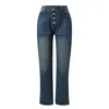 سراويل جينز للسيدات أزياء غير رسمية عالية الخصر سراويل المرأة المستقيمة مع جيوب جان رومبير للبان الجينز