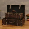 Malas xzan vintage velho mala de couro casa roupas organizadores caixas de armazenamento grande capacidade bagagem caixa de madeira adereços ornamentos