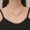 Chokers Trendy Gold color Necklace Hip Hop Style Faux Square White Imitation pearl Head Jewelry 231025