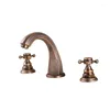 Bathroom Sink Faucets Antique Brass Basin Mixer Tap Double Handles Faucet 3 Pcs Set Deck Mounted Hole