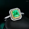 Cluster Rings YangFx Silver Color Luxury Princess Square Imitation Emerald Tourmaline Split Treasure Open Ring Female Jewelry