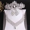 Kmvexo Luxury Heart Crystal Bridal Set Wedding Rhinestone Crown Tiara örhängen Choker Halsband Afrikansk pärla smycken set2932