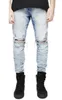 Men Casual Jeans Denim Pants Straight Distressed Ripped Knees Holes Regular Free Shipping