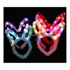 Decorazioni natalizie Bambini Coniglietto pasquale Orecchie di coniglio Cosplay Fascia per bambini Adt Morbido peloso Peluche Fascia per capelli Festa Led Glow Copricapo C Dhuxz