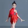 Bühnenkleidung Mädchen Latin Dance Kleid Sommer Fransen Cha Kostüm Kinder Wettbewerb Kleidung Schwarz/Rot Kleider BL8481