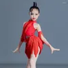 Abbigliamento da palcoscenico Vestito da ballo latino per ragazze Costume estivo con frange Cha Costume da competizione per bambini Abiti neri/rossi BL8481