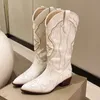 Boots White Knee High Cowboy for Women 2023 Autumn Pu Leather Y Heels Woman Plus Size 42 Pointed Toe Western Botas 231025