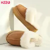 Stivali KZZO Moda Ultra Mini Stivali da neve con plateau Australia Vera pelle Donna Lana Pelliccia Caviglia Suola spessa Scarpe invernali calde Marrone 231026