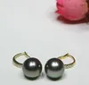 Dangle Earrings Jewelry Charming 10-11mm Natural Tahitian Round Black Green Pearl Earring 18k