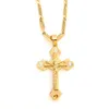 18 k Solid Fine Yellow Gold Cross Pendant Filled CZ Charms Lines Necklace Christian Jewelry Factory God gift281M