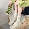 Calcetines de Mujer serie verde moda rayas largo suave algodón transpirable medio tubo calcetín Harajuku Sokken Sox Calcetines Mujer