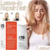 Shampooing Revitalisant K18 Masque capillaire réparateur Molecar sans rinçage pour les dommages causés par l'eau de Javel 50 ml Produits de livraison directe Outils de coiffure Dhbul