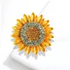 Pins Brooches Luxurious Yellow Rhinestone Sunflower Brooch Plant Flower Brooches Woman Party Accessories 231025