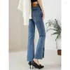 Jeans da donna tinta unita slim fit pantaloni bootcut divisi pantaloni svasati con stampa e tintura di farfalle stile nazionale