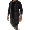 Suéteres masculinos casaco longo homens trench cardigan capa fina com capuz de malha xadrez jaqueta moda steampunk