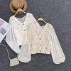 Women's Blouses Ladies Hollow Out Lace Hook Flower Lantern Sleeve Blouse Shirt Tops Knitted Loose Retro Short Pullover Shirts Women Autumn