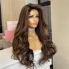 180dichtheid Braziliaans haar Lichaamsgolf Asbruin Blond Highlights Gekleurde Kanten Voorpruik Transparant Kant Frontale Pruiken Synthetisch voor Dames