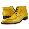 Botas Amarelo Preto Homens Lace Up Formal Office Couro Casual Sapato Elegante Designer de Moda Oxford Estilo Tornozelo Entrega Rápida