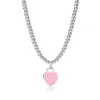 Design 925 Sterling Silver Beads Necklaces For Women Jewelry With Pink Blue Red Black Color Enamel Heart Necklace Whole Y22031247f