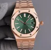 7 typer Mens Luxury Watch AAA+ Gold Case Green Dial Royaloak Watches 40mm 15500 316L rostfritt stål Automatiska armbandsur Lysande nålar