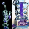 Bong Purple Dab Rigs Vattenrörsglashoppor Rökning Tillbehör Tjock Recycler Oil Rig Pipes med 14 mm banger Unik design
