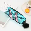 Hairball Glitter Pen Bag Color-changing Stationery Bag Student Large Capacity Girl Makeup Bag Storage Box Wholesale 1224661