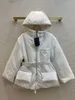 2023 Winter Women 's Duck Down Parkas Zip Single Breasted Jackets 모피 후드 스트라이프 여성의 슬림 긴 코트