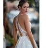 Ärmlös spets bröllopsklänning kvinnor illusion tillbaka applikationer älskling a-line brudklänningar vestidos plus storlek