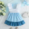 Kız Elbiseler 2023 Yaz Varış Kızlar Kolsuz Ruffles Dersemeli Patchwork Mor Roupa Infantil Menia Sevimli Parti Elbise Custume 4-7t