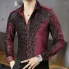 Camicie casual da uomo Camicia lucida da uomo Fantasia manica lunga Ropa De Hombre Camisa Social Masculina Manga Longa Rosso scuro
