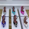 Amina Muaddi Женские сандалии на кожаной подошве Дизайнерские туфли на высоком каблуке с бриллиантовой цепочкой Декоративная банкетная женская обувь Свадебные пикантные туфли на высоком каблуке