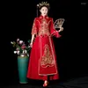 Etniska kläder Ancient Wedding Qipao Chinese Style Bride Party Traditionell rostande cheongsam broderi äktenskap set orientalisk klänning