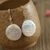 Dangle Oorbellen Aankomst Gouden Kleur Drop Voor Vrouw Met Platte Top Natuurlijke Zoetwater Witte Barokke Parels Cadeau