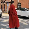 Laine des femmes mélanges hiver Trench manteau pour les femmes mode élégante coréenne décontracté épais laine manteau rouge à lacets longue veste noir femme manteau avec Blet 231026