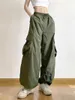 Calças femininas wsevypo exército verde baggy carga elástica cintura cordão letras imprimir calças compridas soltas com bolsos streetwear