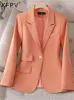 Ternos femininos xfpv casual único botão manga longa laranja fino temperamento blazer casaco moda inverno outono 2023 sm8559