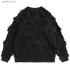Męskie swetry w trudnej sytuacji Tassel Sweters męskie swetry streetwearu Czarne białe modne mody Hip Hop Skoczniki na drutach Pullover Q231026
