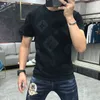 T-shirts masculinas de verão impressas algodão mercerizado strass casual streetwear masculino magro pessoal rosa tees designer colarinho redondo pluze tamanho manga curta top