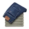 Mäns jeans plus storlek 42 vinter varm flanell stretch casual mens varumärke fleece denim byxor män rakt tjockare termiska byxor man