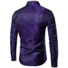 Chemise en soie à imprimé Floral violet pour hommes, coupe cintrée à manches longues, chemises habillées pour hommes, fête, événement, chemise sociale 210522274e